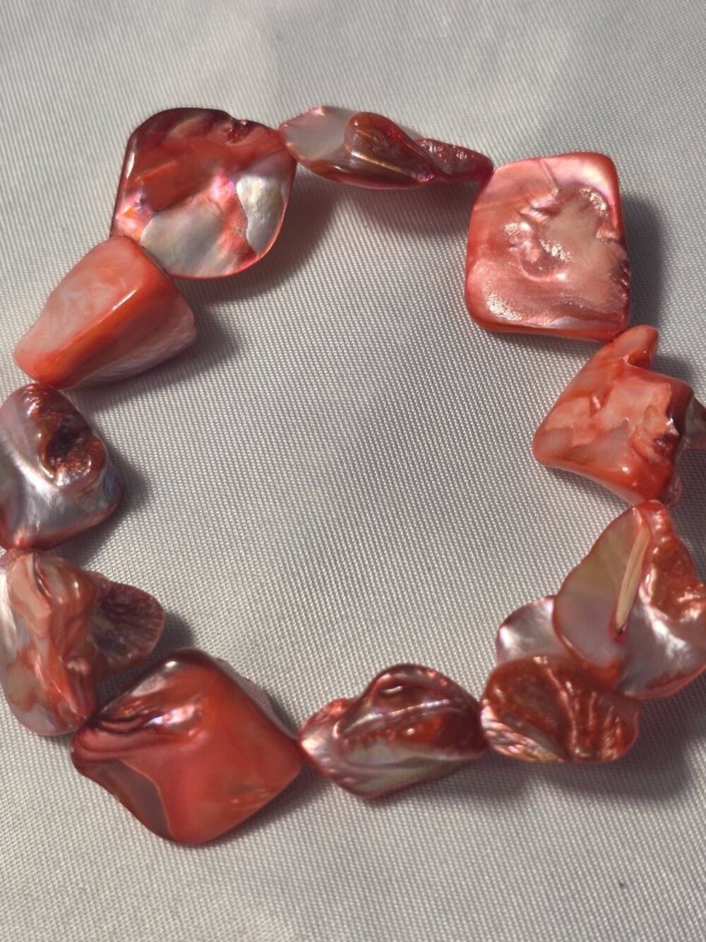 Coastal-Inspired, Pink-Tone Iridescent Shell Nugget Stretch Bracelet